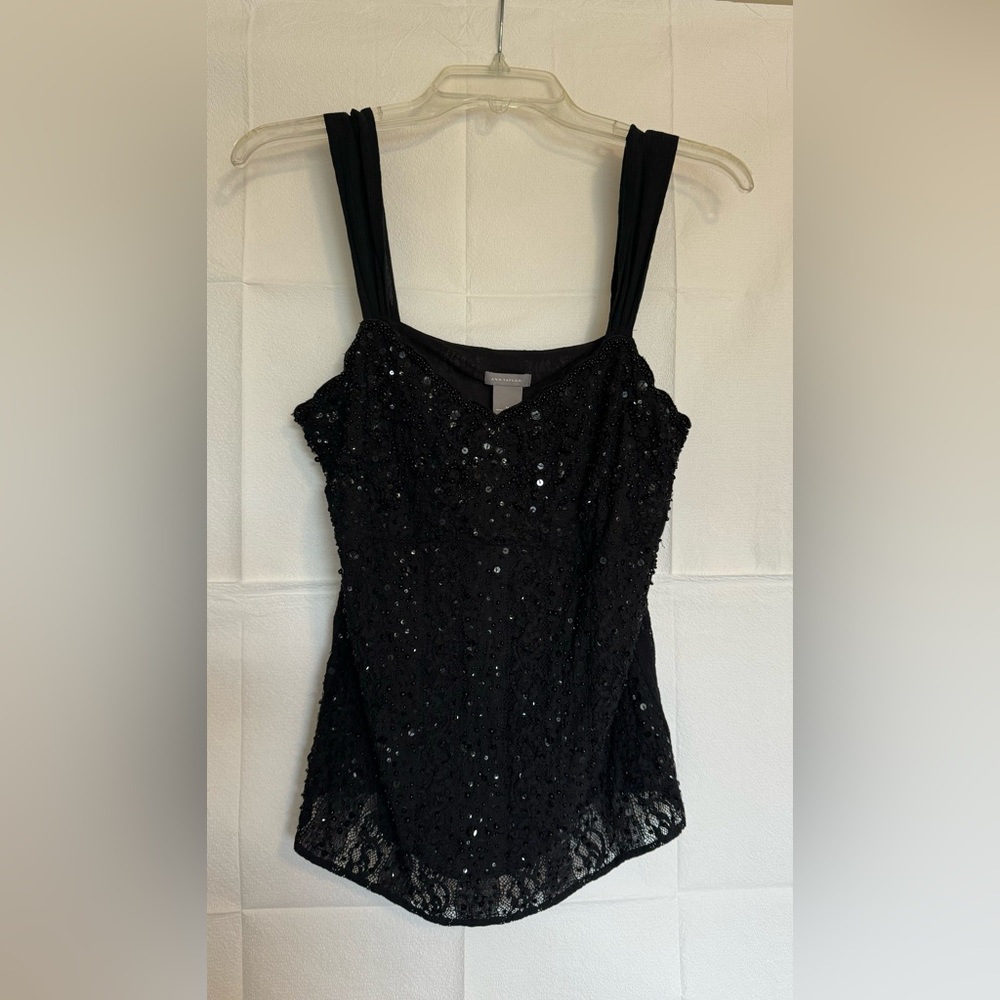 ANN TAYLOR  black sequin top